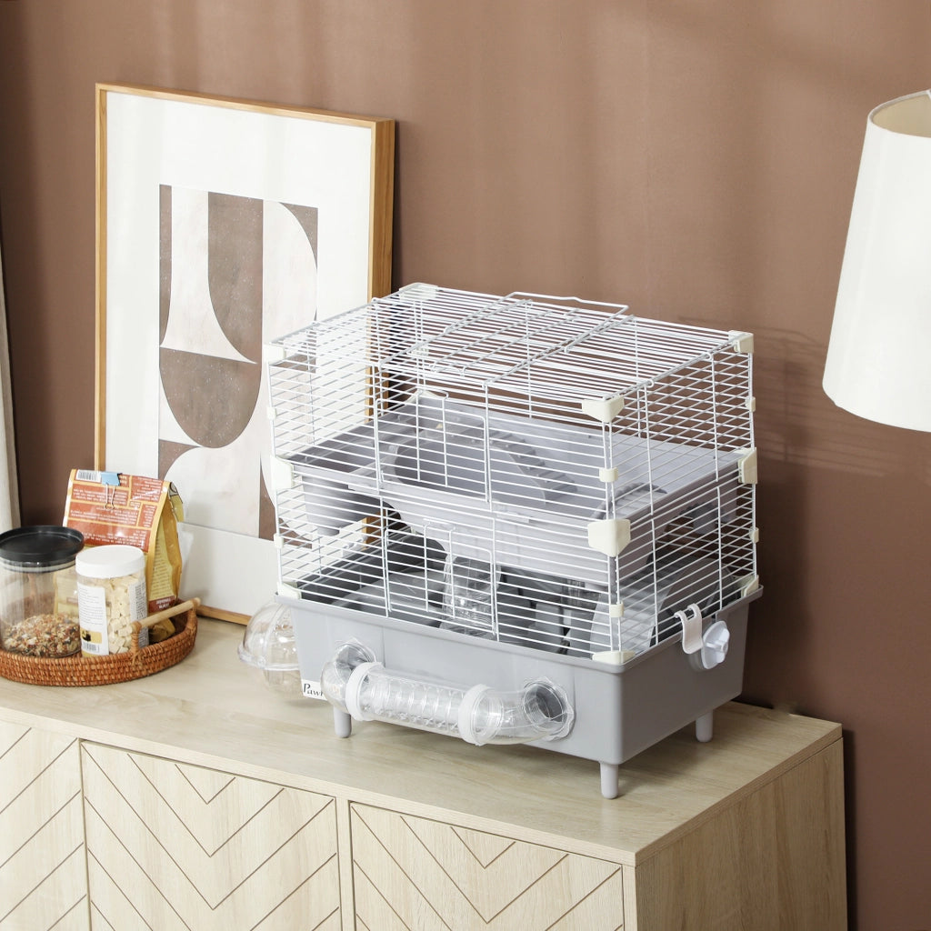Gabbia per criceti a 2 livelli con ruota ¨C Zephmum ¨C Grigio 44.5x28x44 cm