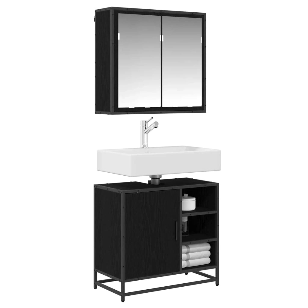 Set di mobili per il bagno 2 pcs Rovere Nero Legno multistrato 3402404