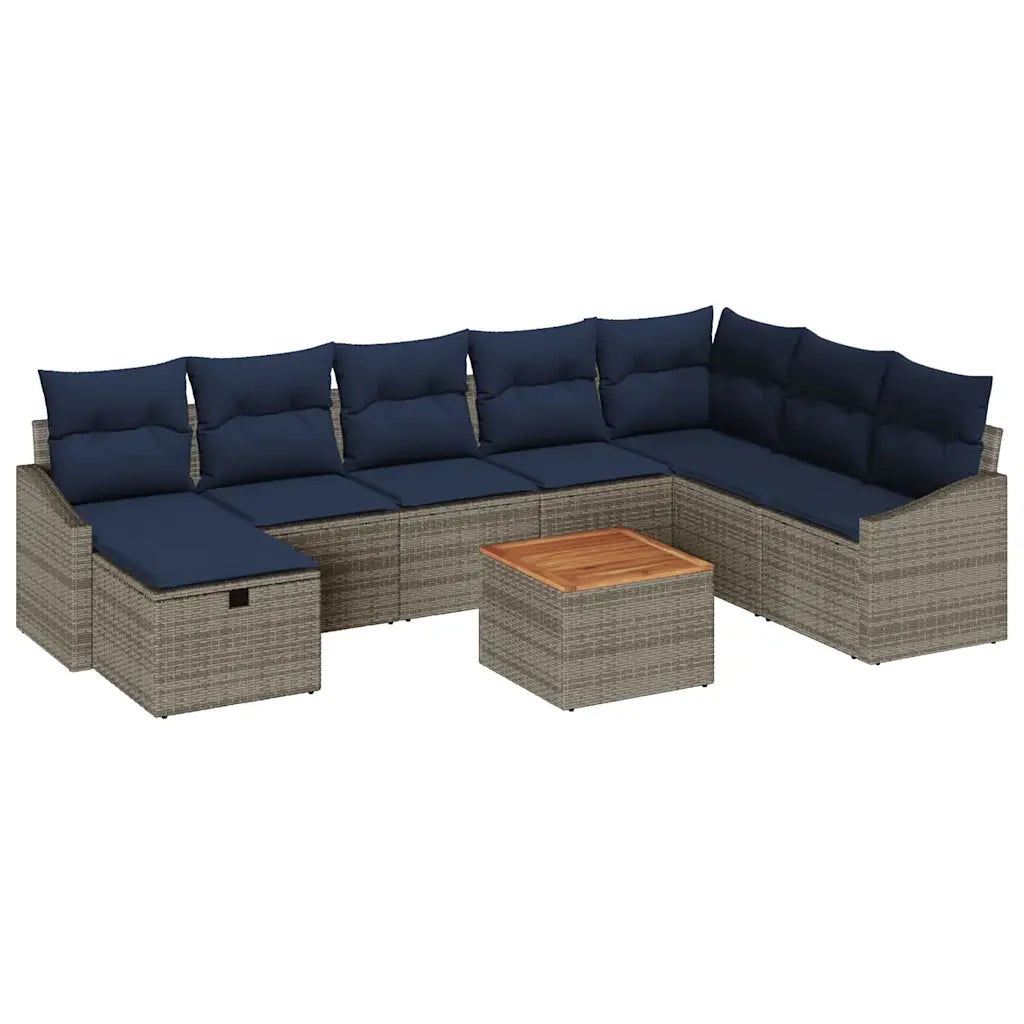 Set Divano da Giardino con cuscino 9 pcs Grigio Poly Rattan