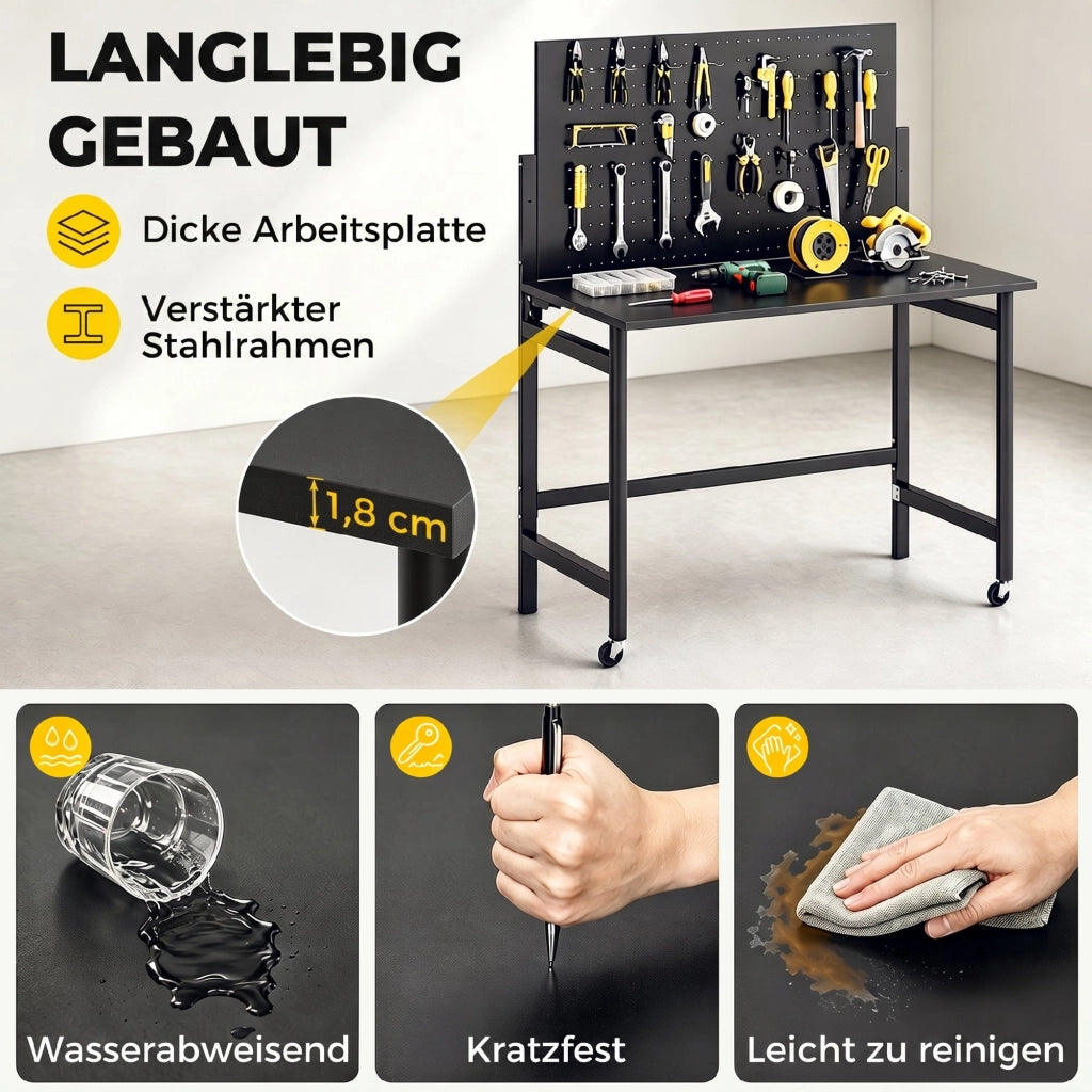 Banco da lavoro mobile pieghevole con pannello forato ¨C zephmum ¨C nero