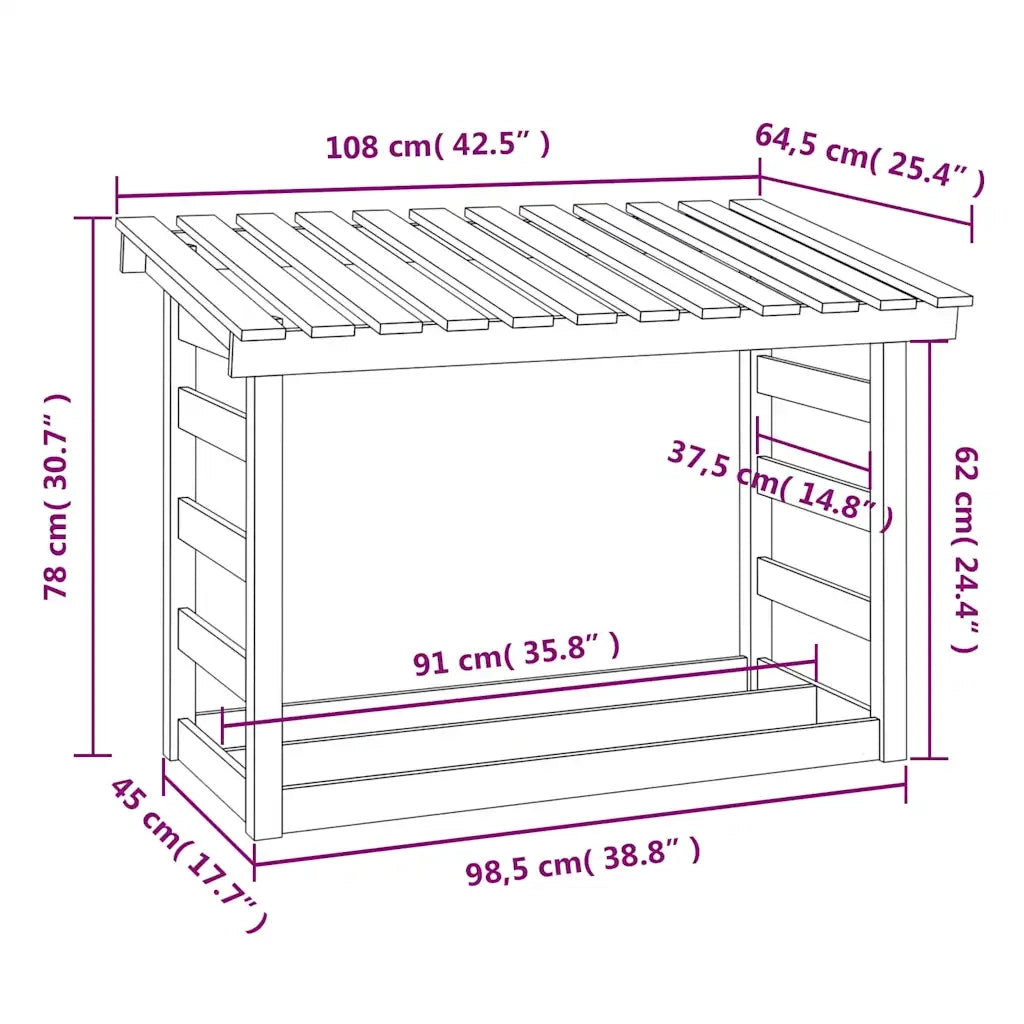 Portalegna Bianco 108x64,5x78 cm in Legno Massello di Pino 822443