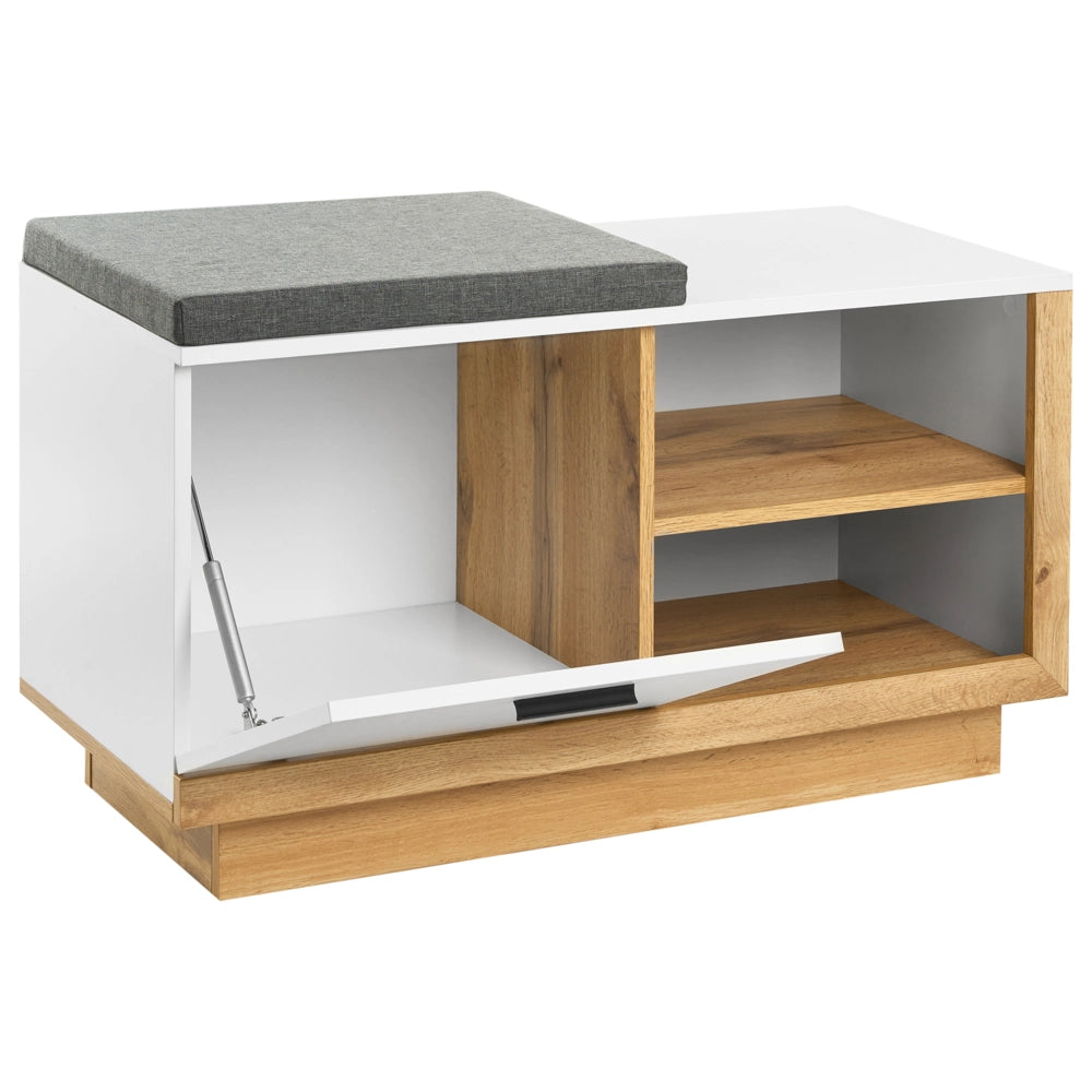 Set da ingresso: mobile portaoggetti in truciolato bianco con panca porta scarpe e ganci appendiabiti, stile moderno minimalista