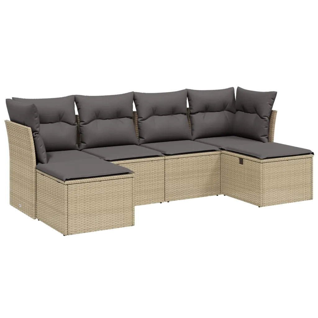 Set Divano da Giardino 6 pz con Cuscini Beige Misto Polyrattan