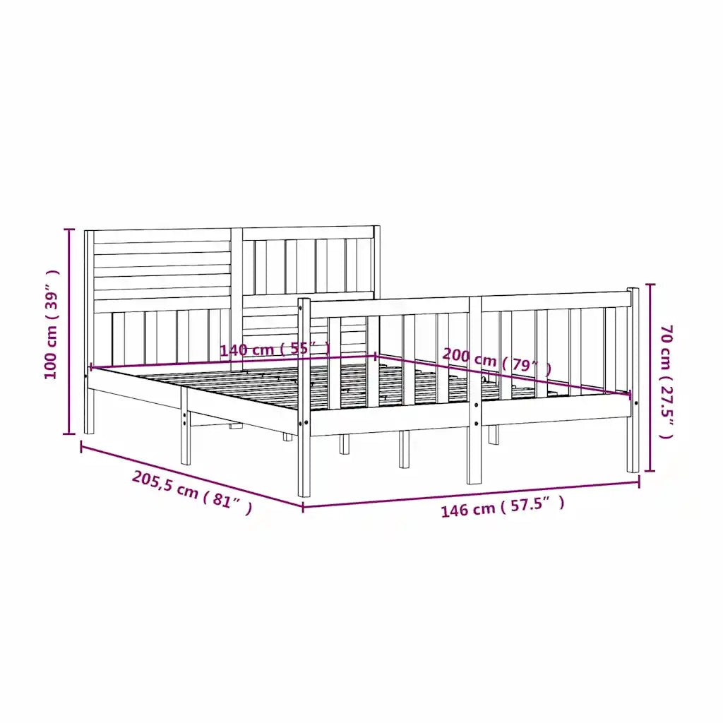 Letto matrimoniale | Letto per adulti | Giroletto in Legno Massello 140x200 cm