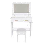 Toeletta con 4 cassetti; specchio LED; presa integrata e porta phon per camera da letto; 80×40×137 cm