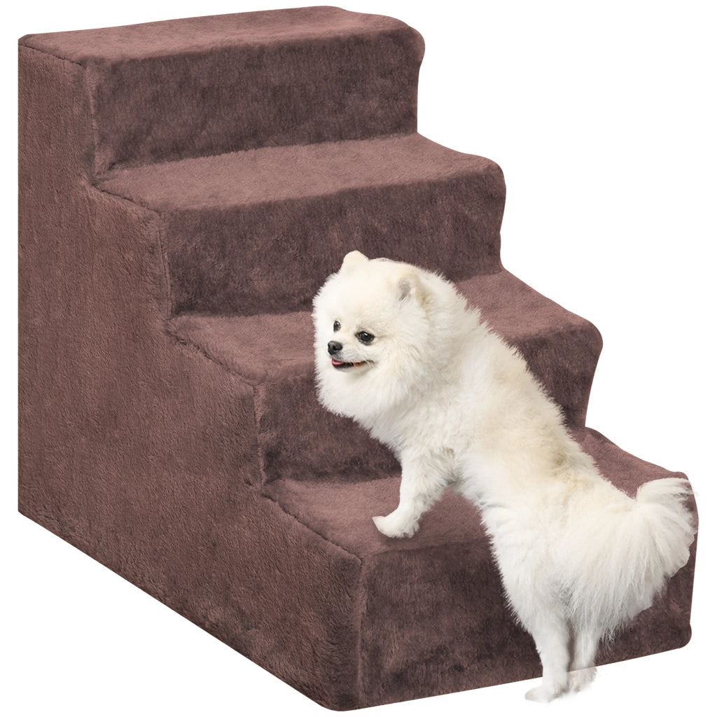 Scaletta per Cani a 4 Gradini con Rivestimento Sfoderabile e Lavabile, Portatile, 60x35x44 cm, Marrone