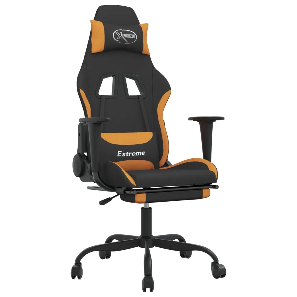 Sedia da Gaming | Sedia da e-sports Massaggi e Poggiapiedi Tessuto Nero e Arancione