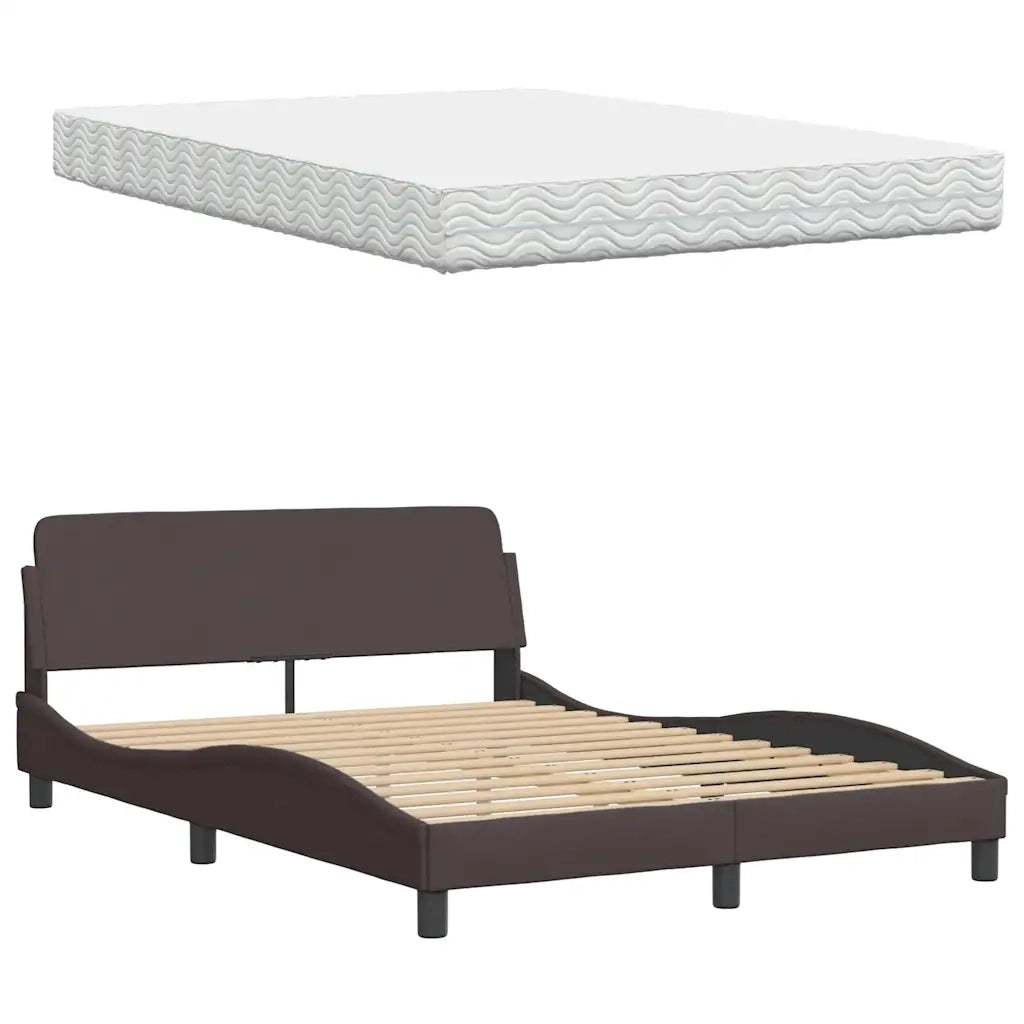 Letto con Materasso Marrone Scuro 140x200cm Tessuto 3310744