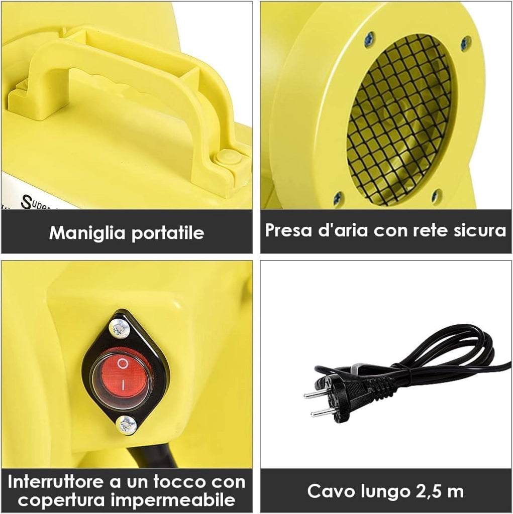 Ventilatore di Aria del Castello Gonfiabile, Soffiatore per Giochi Gonfiabili con Cavo di Alimentazione, per Castello Gonfiabile, Scivolo Acquatico e Giochi Gonfiabili (380W)