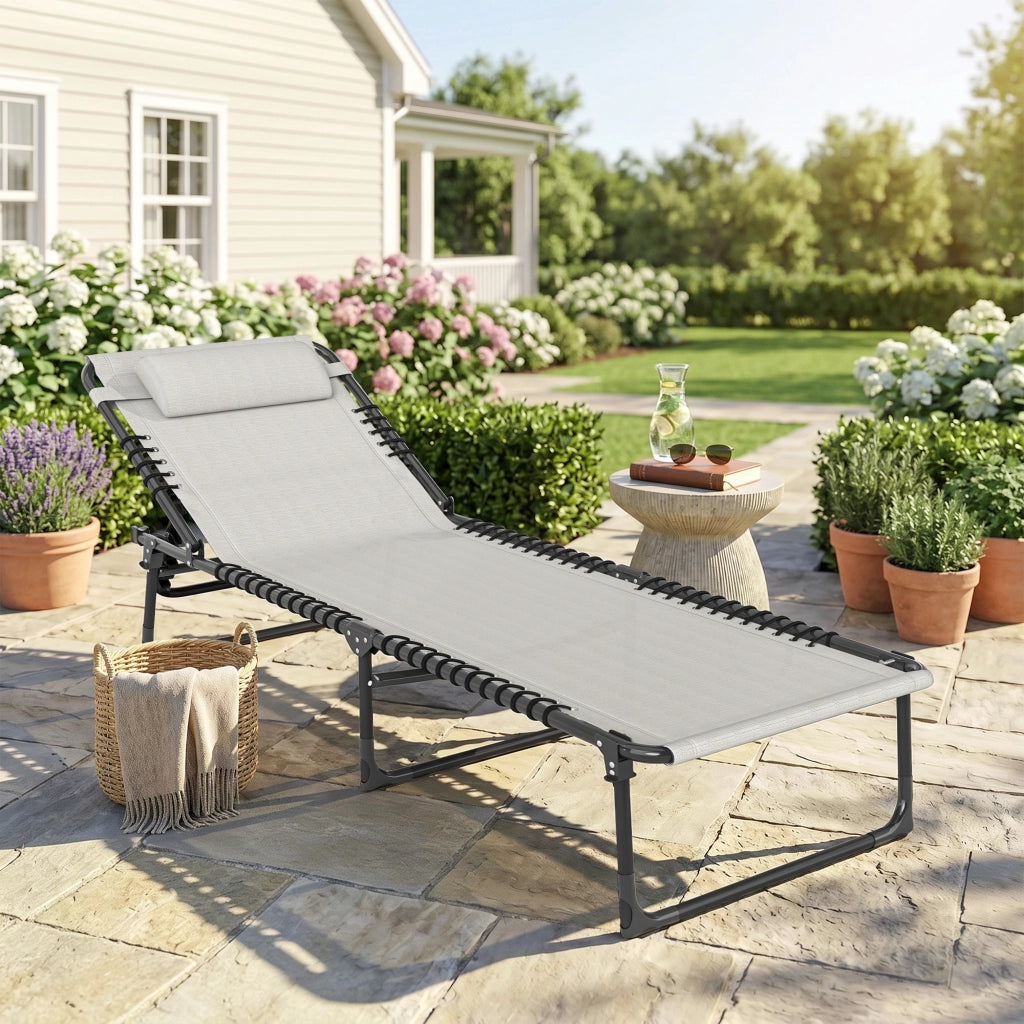 Lettino Prendisole in Acciaio con Schienale Reclinabile ¨C Minimal ¨C Grigio 189x58x30 cm