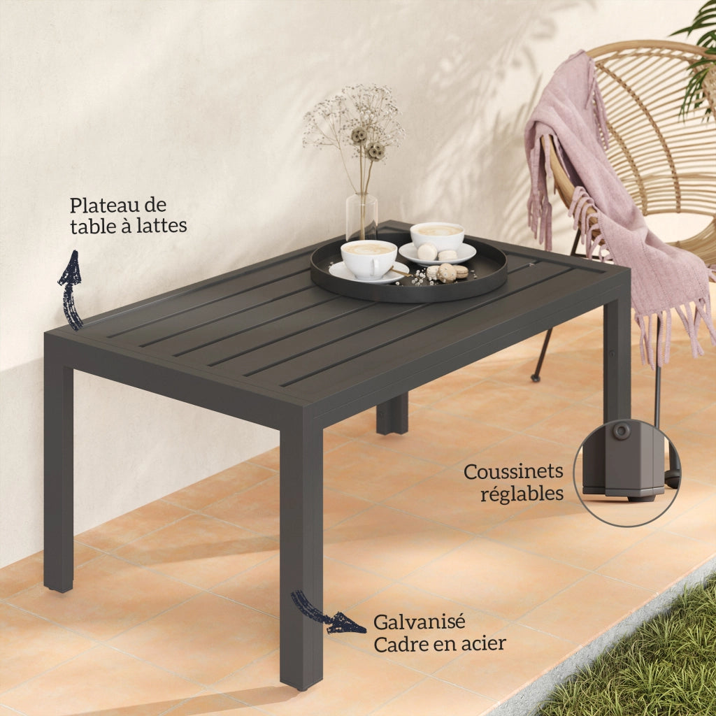 Tavolino da giardino rettangolare ¨C zephmum ¨C 101.5x61x46 cm, grigio, acciaio, legno