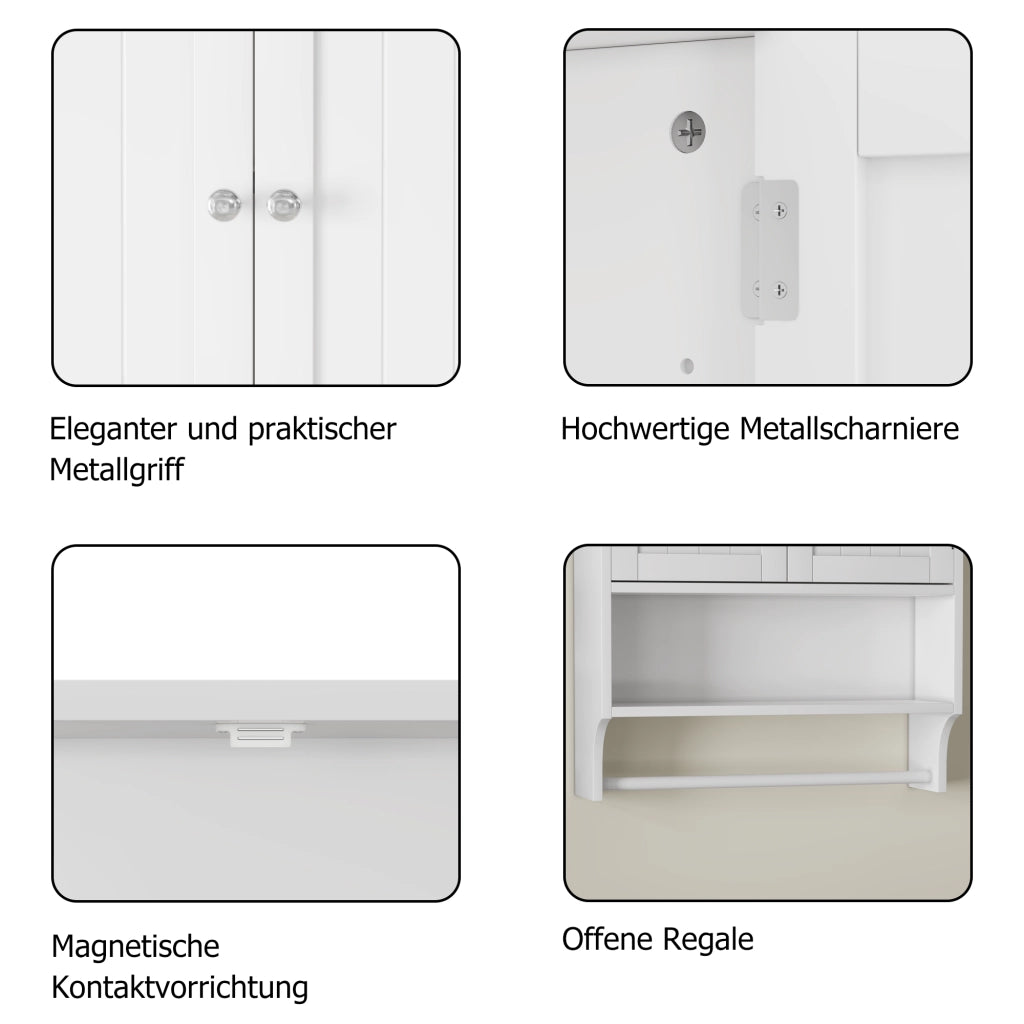 Armadietto da bagno con 1 anta, ripiani regolabili e portasciugamani, per bagno, in MDF, bianco, 56.8 × 19 × 70 cm
