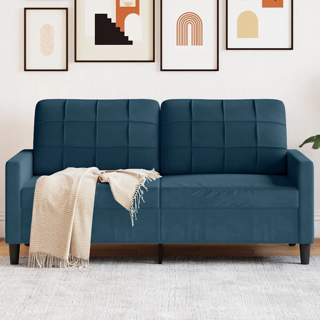 Divano a 2 Posti Blu 140 cm in Velluto