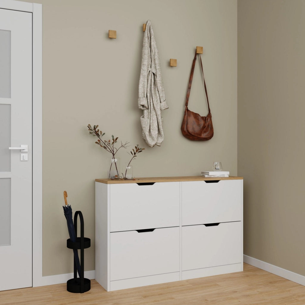 Mobile Portascarpe Invorio, Scarpiera 4 Ripiani, 121x30x79h cm Bianco