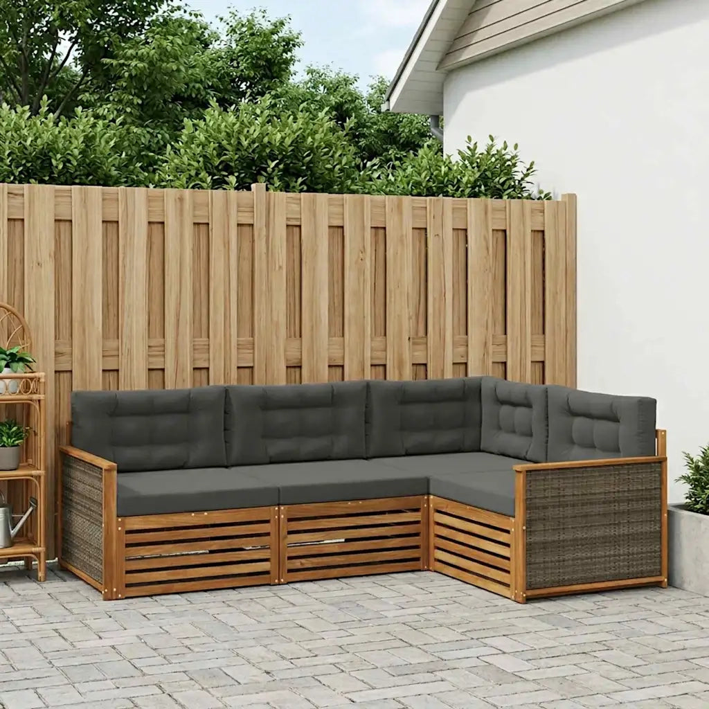 Set di divani da esterno con cuscino 4 pcs Naturale e Antracite