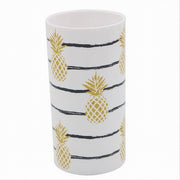 Trade Shop - Bicchiere Porta Spazzolino Bianco Con Ananas In Plastica Accessorio Bagno 69758 -