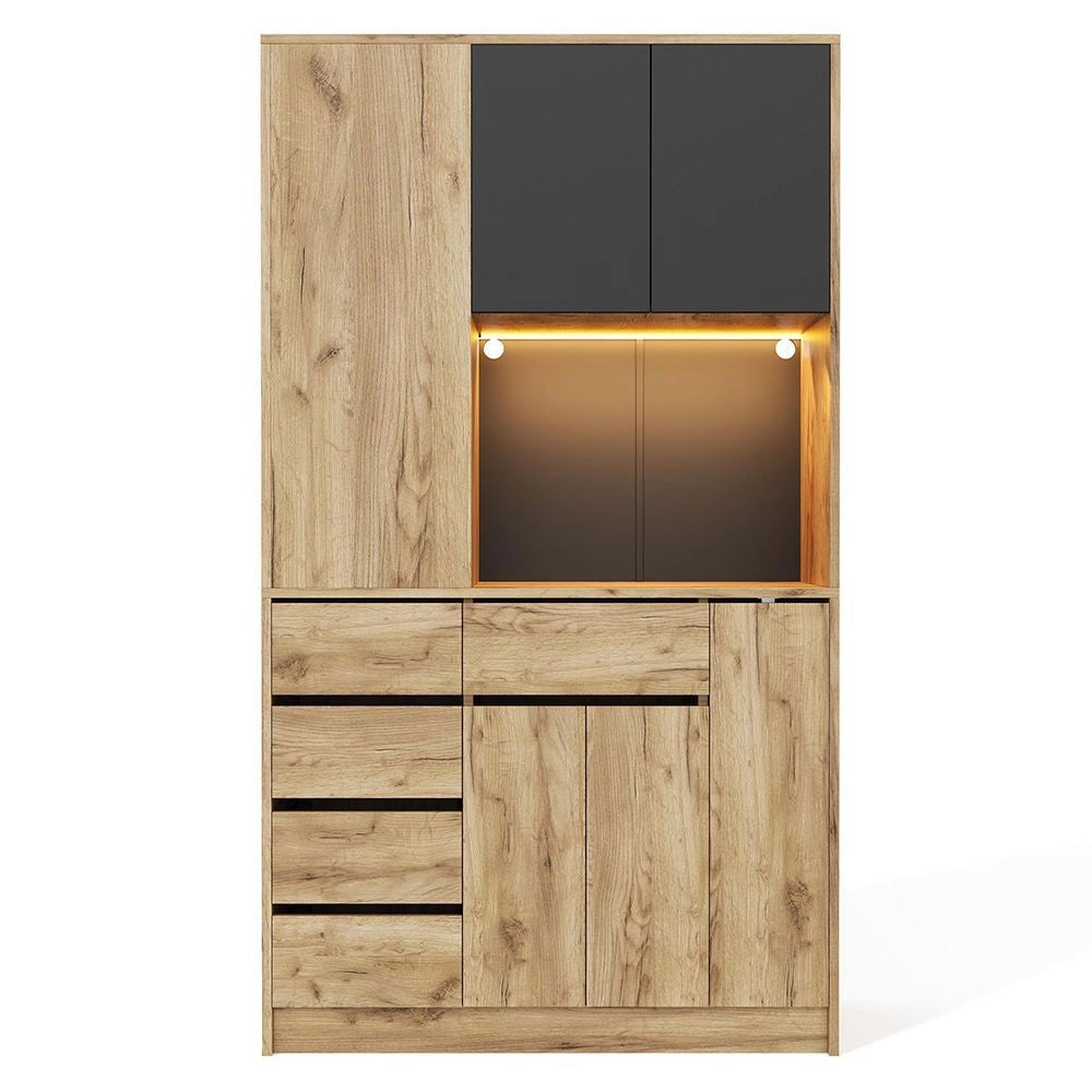 Armadio da cucina alto - Xylo - 185x105x40cm - Ripiano spezie scorrevole, illuminazione LED