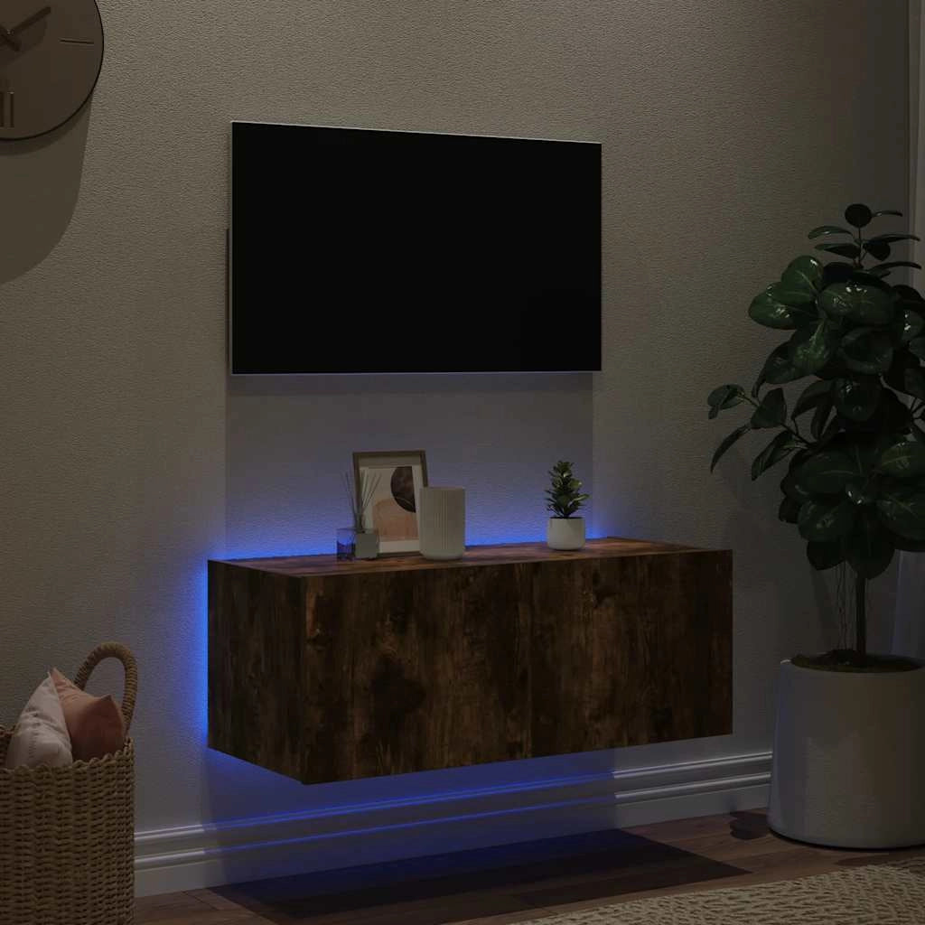 Mobile TV a Parete con Luci LED Rovere Fumo 80x35x31 cmcod mxl 86202