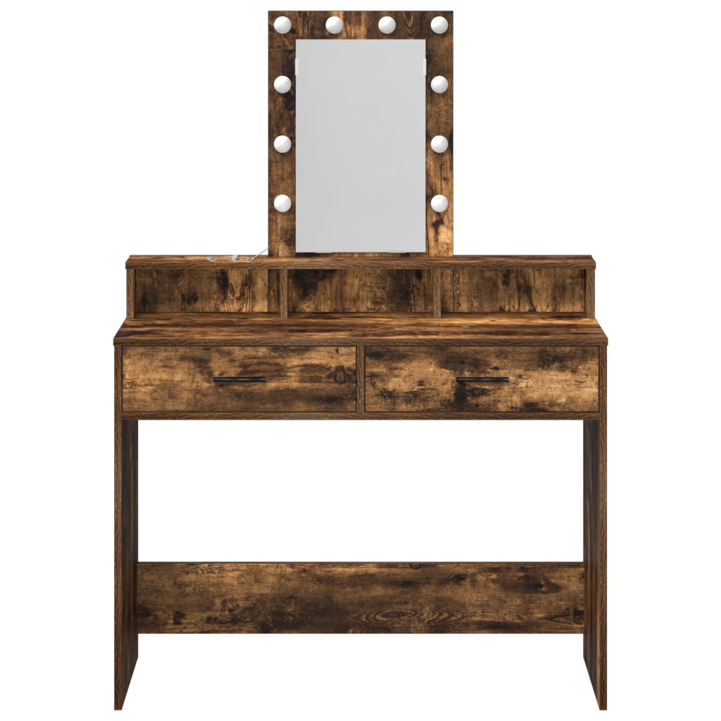 Tavolo da Trucco con Luci LED Rovere Affumicato 100x41x140 cm