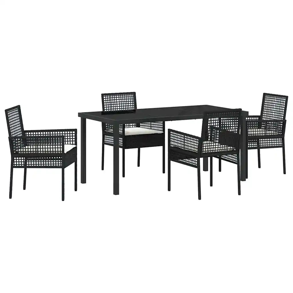 Set da Pranzo per Giardino con cuscino 5 pcs Nero polyrattan