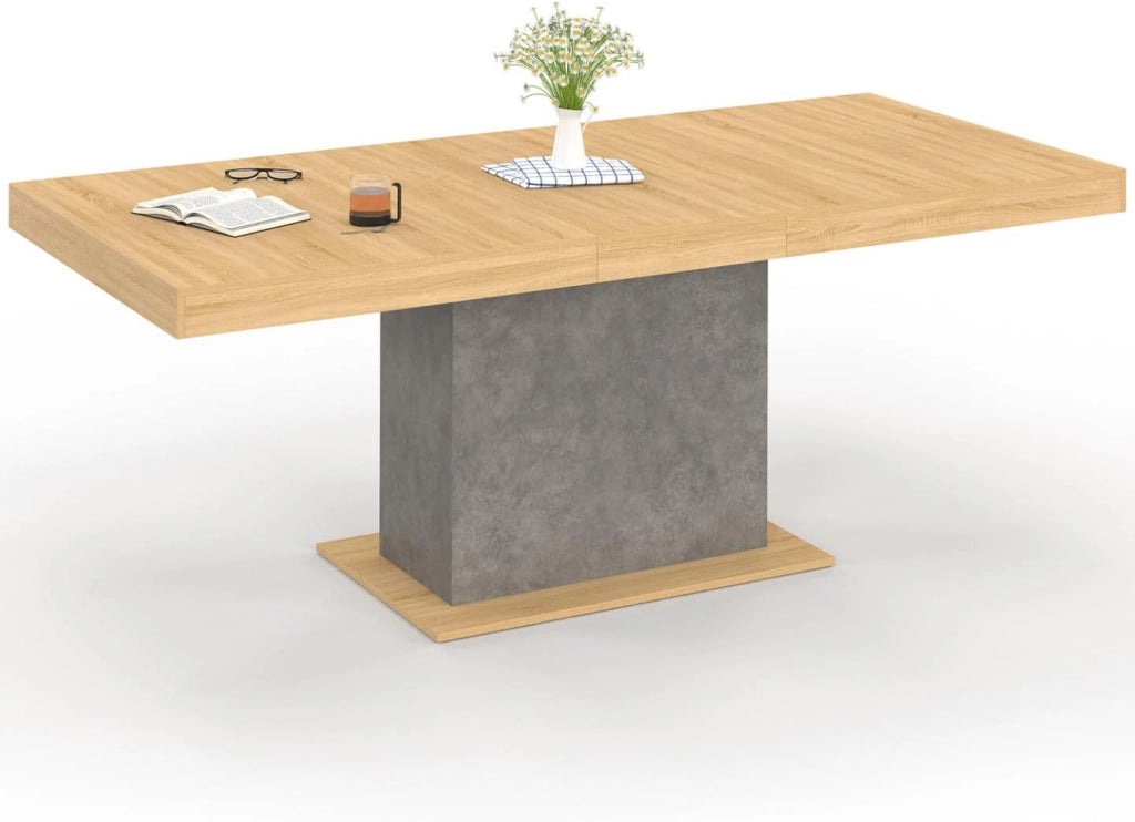 Tavolo da pranzo rettangolare allungabile EDEN 6-10 persone effetto legno e cemento 160-200 cm