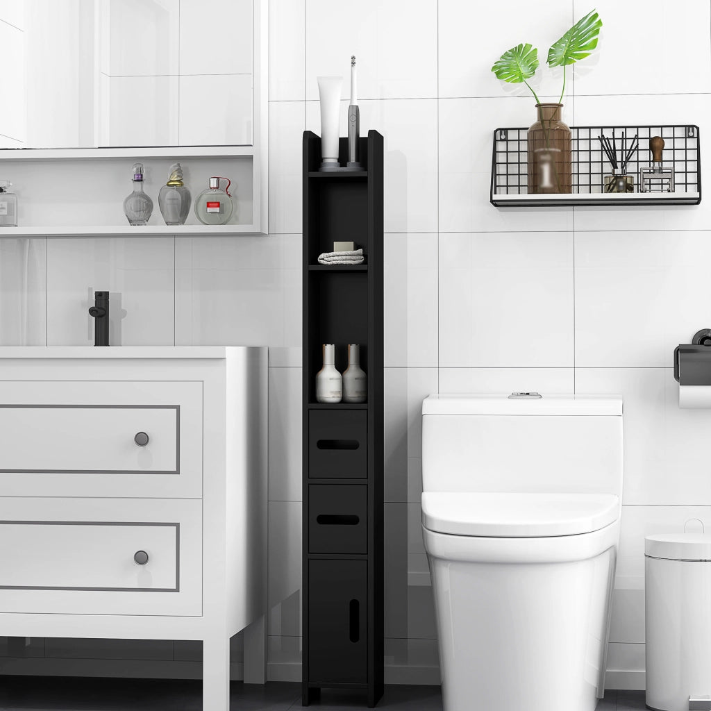Mobile bagno colonna alto con ripiani e ante ¨C Zephmum ¨C 15x17x120 cm nero