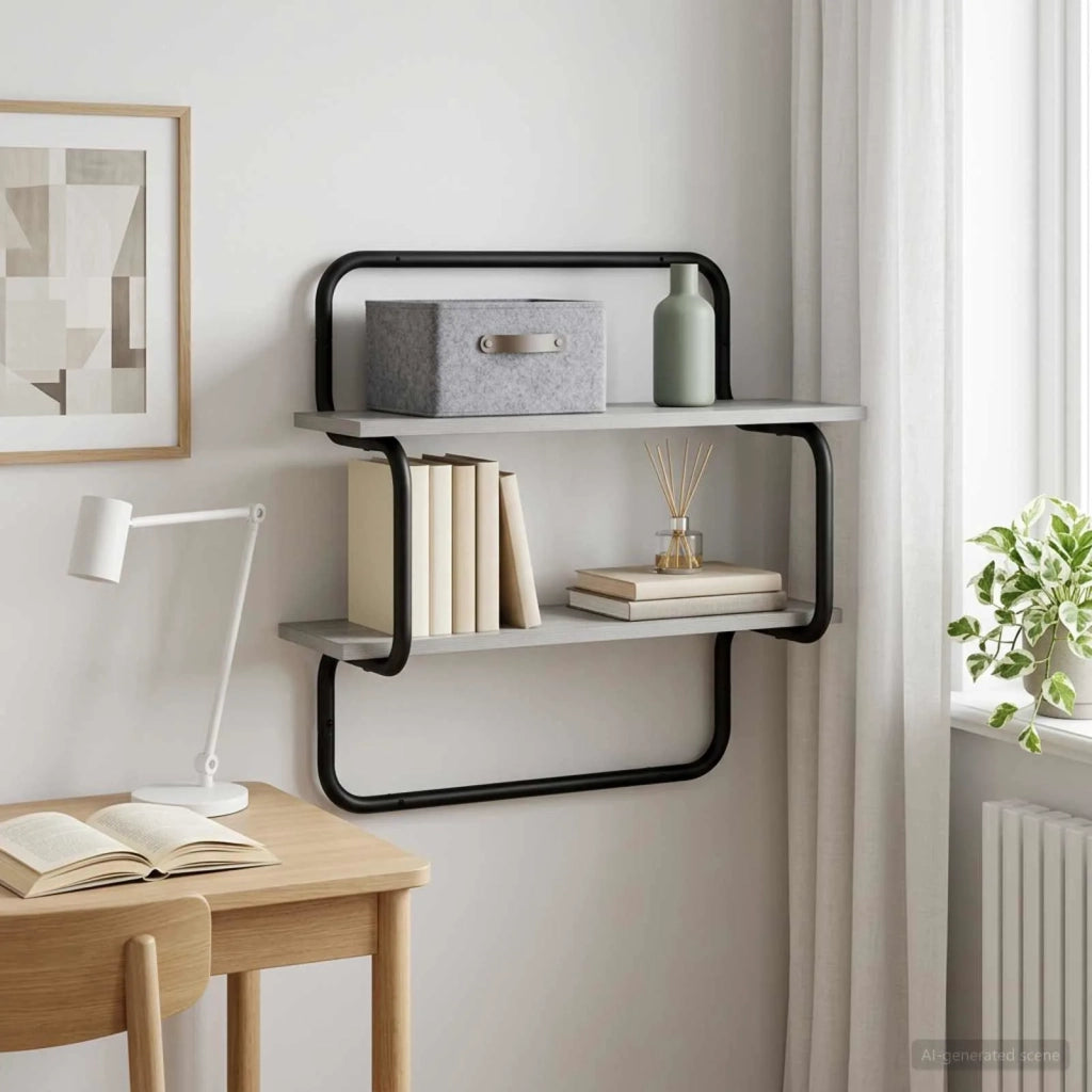 Mensola a Parete a 2 Livelli Sonoma grigio 80 x 24,5 x 61 cm 8006100