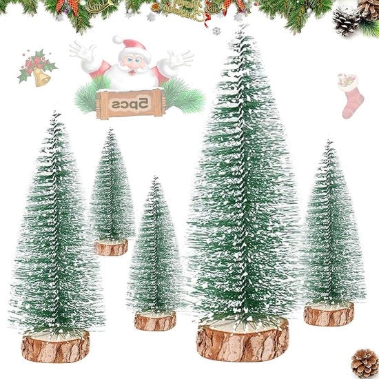 Albero di Natale Miniature in Pino Verde Artificiale per Decorazione di Tavolo e Vetrina (5 Dimensioni)