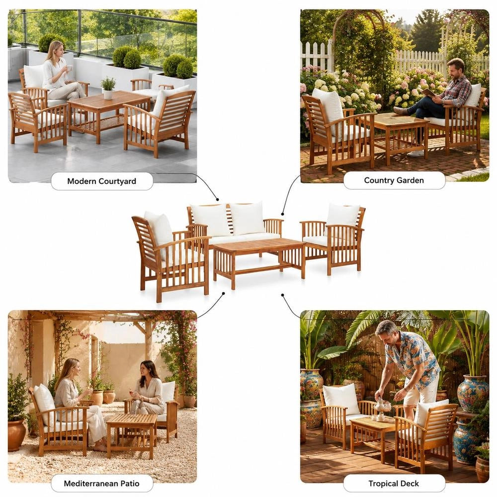 4-piece Garden Lounge Set With Cushions Made Of Solid Acacia Wood