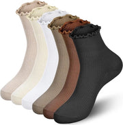 6 paia di calze di cotone respirante con ruches - calze carine e morbide con bordo ondulato - ideali per ogni tipo di scarpa - leggere e comode - design trendy e di stile.