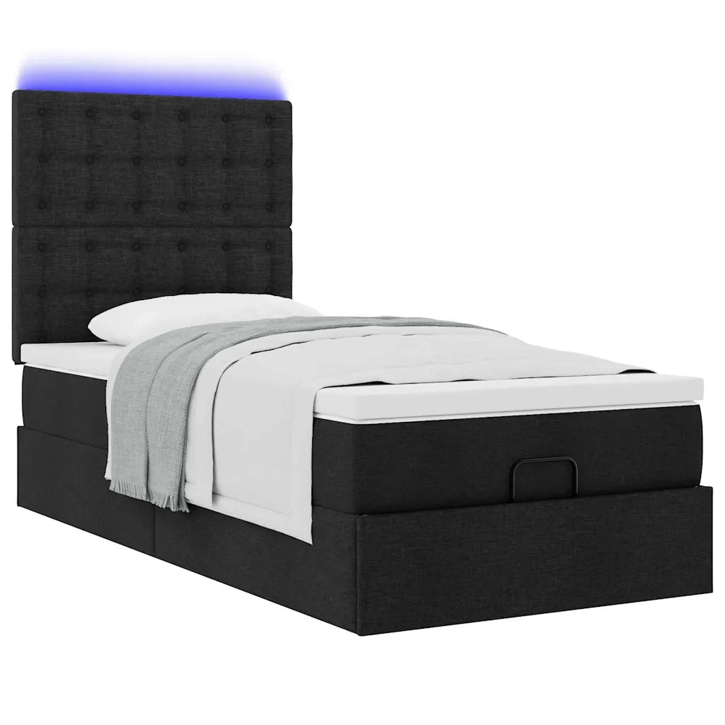 Struttura Letto Pouf con Materasso Nero 90x190 cm in Tessuto 3314136