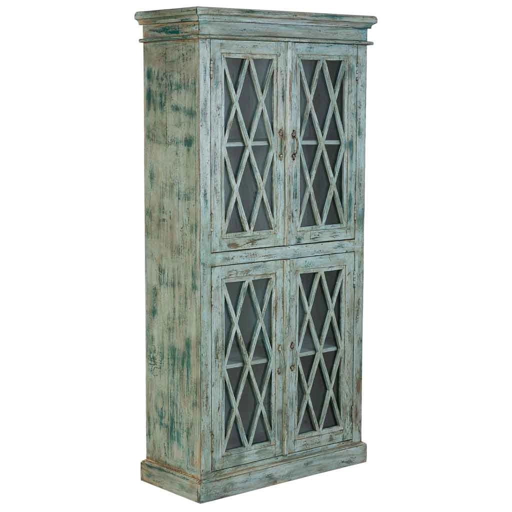Vetrina in legno e vetro con 2 ante, blu 90x40x183h cm