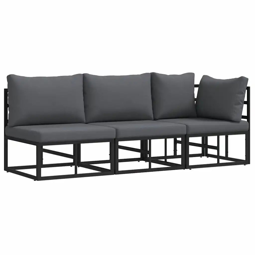 vidaXL Mobili da Esterno con cuscino con cuscino 3 pcs Nero Alluminio