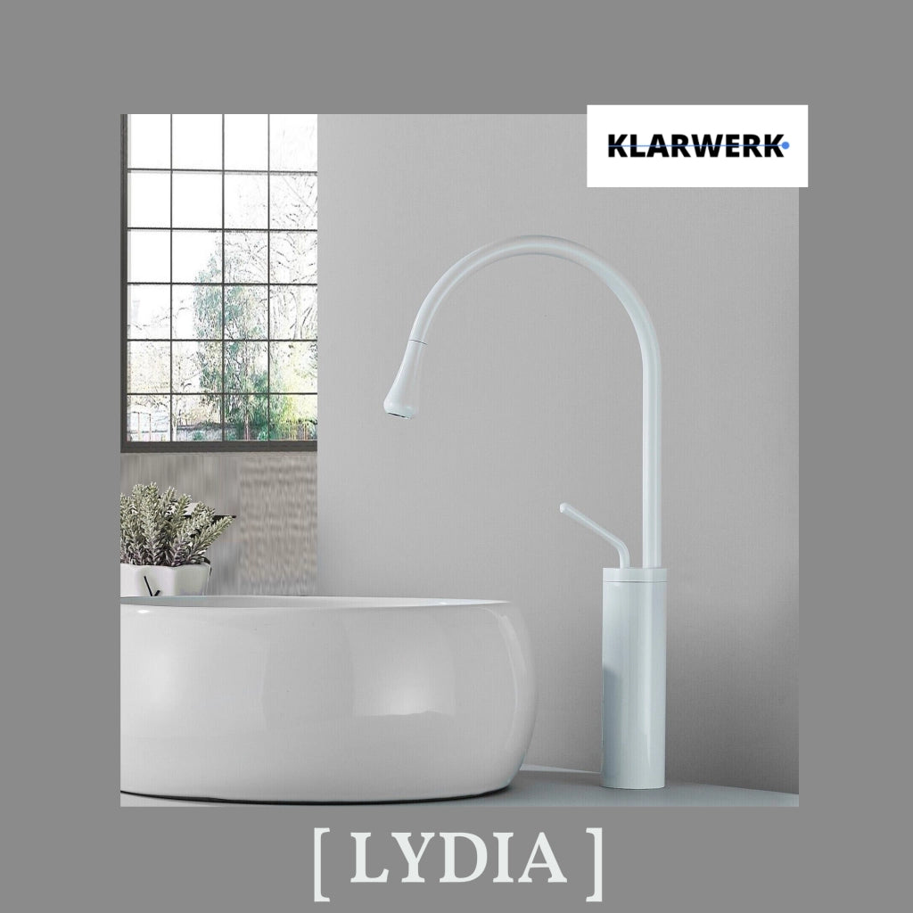 Lydia | Rubinetto da bagno bianco Hotel Gastro | Rubinetto in acciaio inox per lavelli alti miscelatore 2 attacchi |Raccordo ad alta pressione alto |