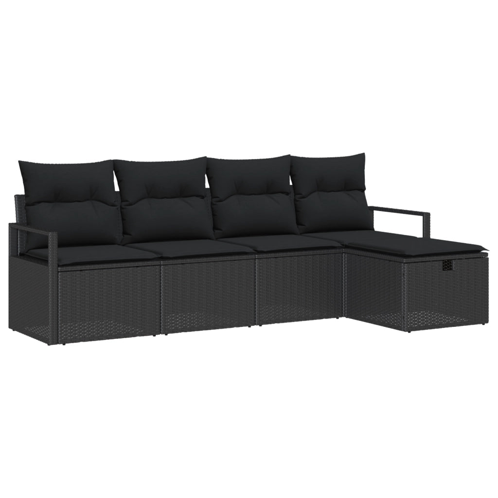 Set Divano da Giardino 5 Pezzi con Cuscini Nero Polyrattan
