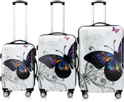 Monzana Set di valigie 3 pz trolley rigida Butterfly con lucchetto rotelle 360° bagaglio a mano valigia M L XL