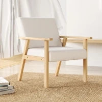 Poltrona d'Arredo in Stile Scandinavo in Legno di Pino con 2 Cuscini, 64x70x72 cm, Grigio e Color Legno