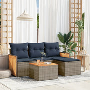 Set Divani da Giardino 5 pz con Cuscini Grigio in Polyrattan 3227594