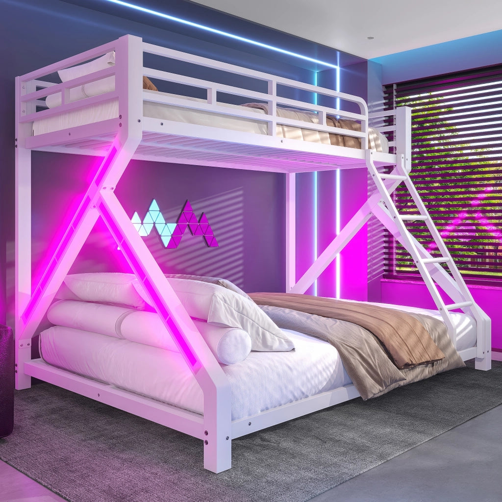 LETTO A CASTELLO PER BAMBINI 90x200 cm/140x200 cm in metallo bianco con LED