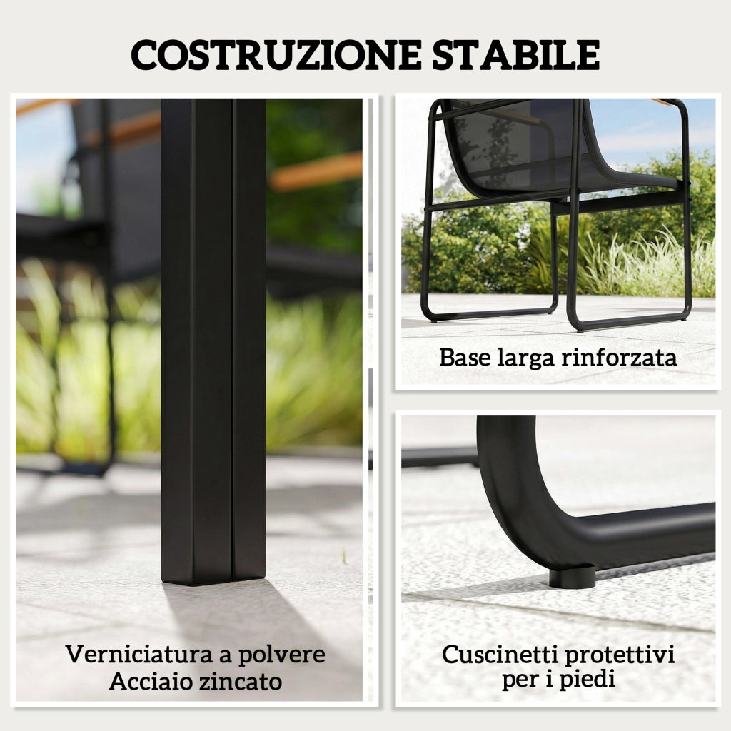 Set da Esterno in Acciaio con Tavolo in Vetro e Sedie in Textilene ¨C zephmum ¨C Nero, 7 Pezzi
