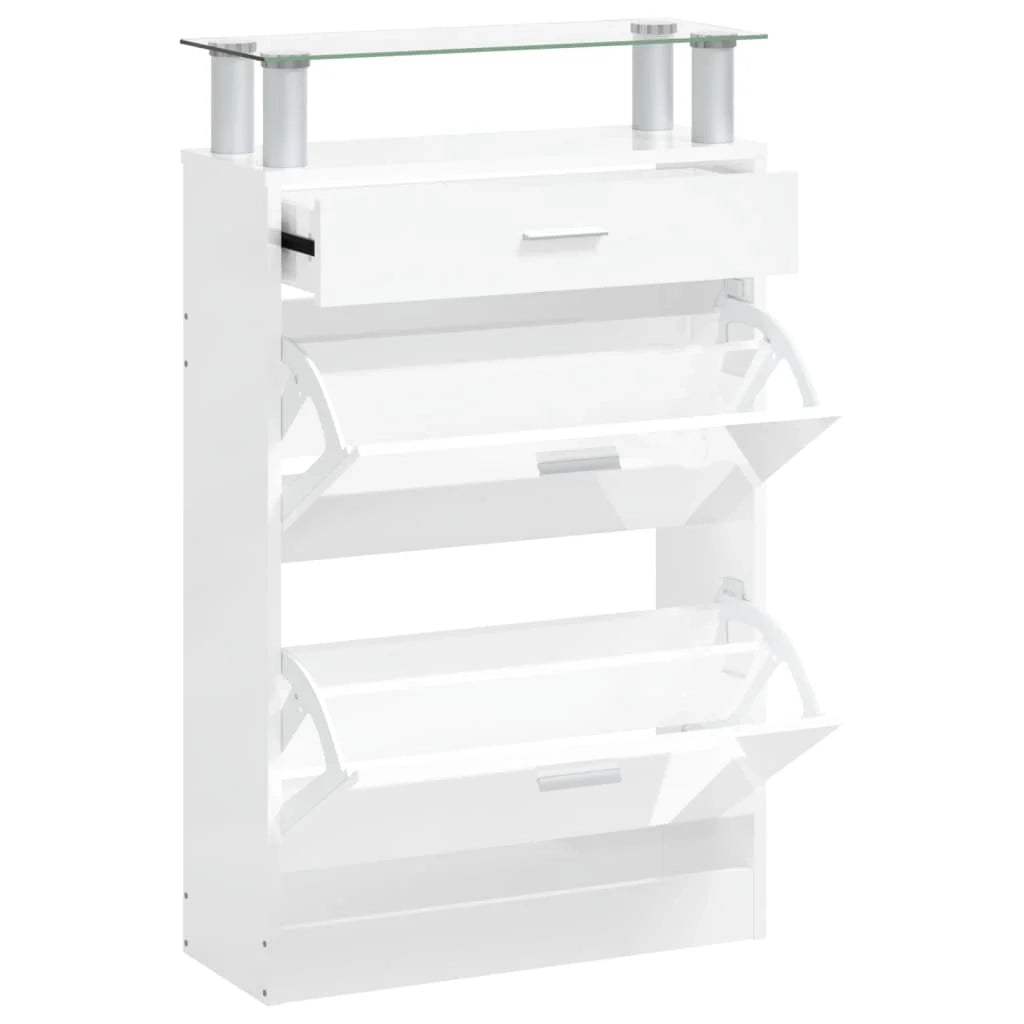 Scarpiera mobile contenitore per scarpe mobile per ingresso/corridoio/soggiorno finitura lucida 63 x 24 x 104 cm legno ingegnerizzato bianco 02_0021311