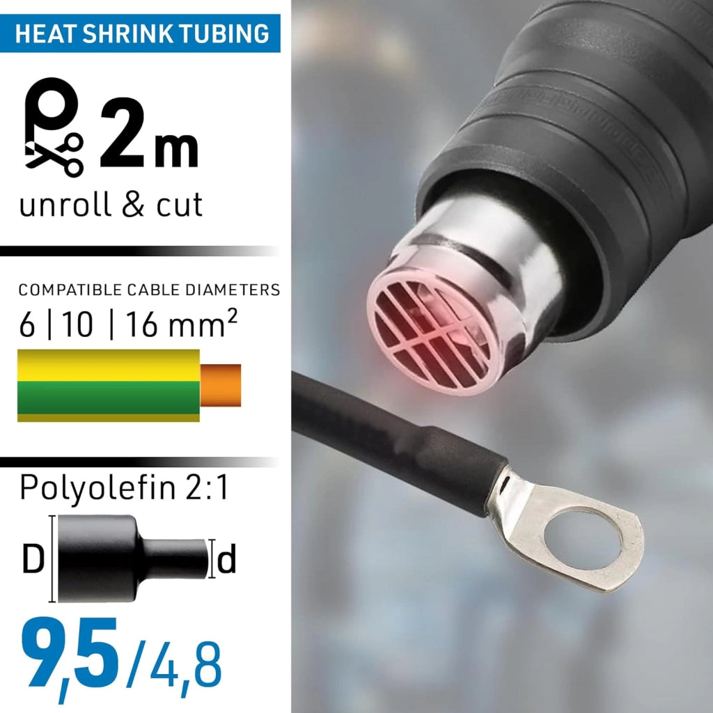GUAINA TERMORESTRINGENTE 2M D.9,5/4,8MM NERA.