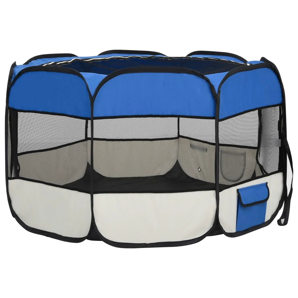 Box pieghevole per cani con borsa per il trasporto 110 x 110 x 58 cm blu 02_0001724
