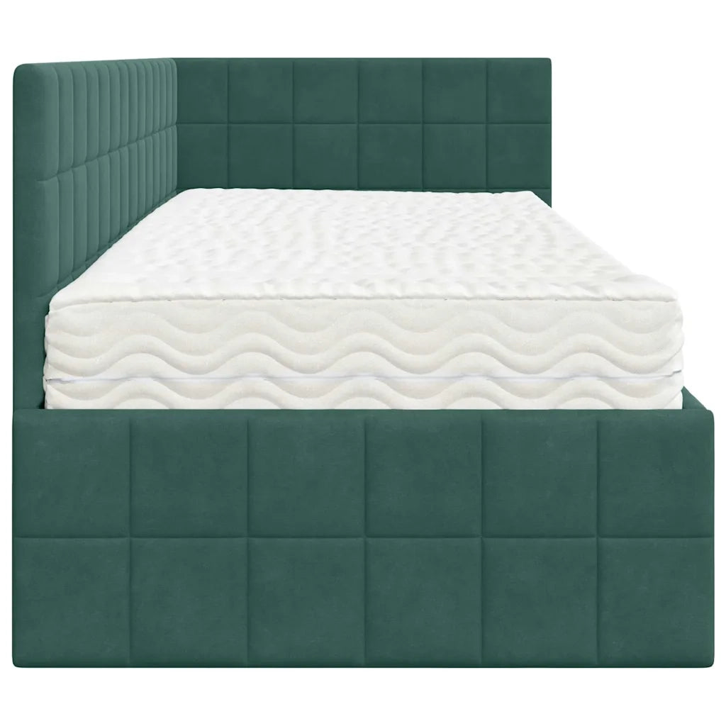 Letto singolo | Letto per adulti | Struttura Letto Angolare con Materasso 2 pcs Verde Velluto