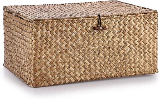 Cestino in Rattan Quadrato - Ideale per la Decorazione e il Ripostiglio - Con Coperchio