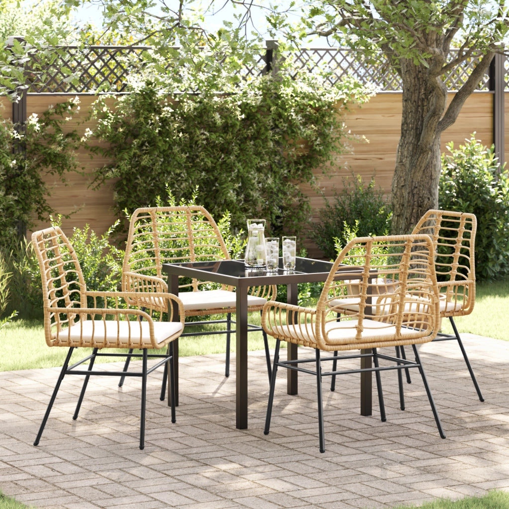 Set da Pranzo da Giardino 5 Pezzi con Cuscini Marrone Polyrattan