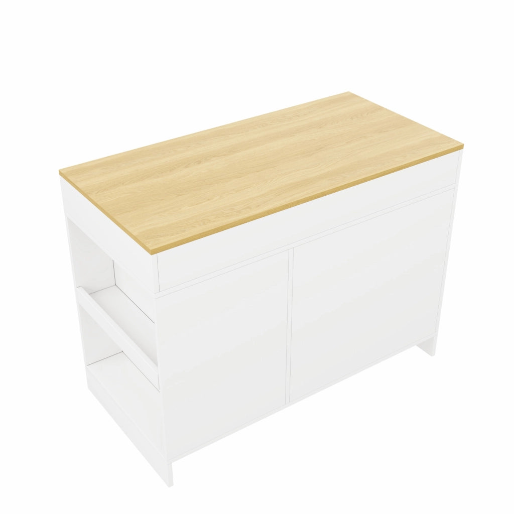 Carrello da cucina con 3 cassetti, 1 porta spezie, ripiano regolabile e area per animali, bianco