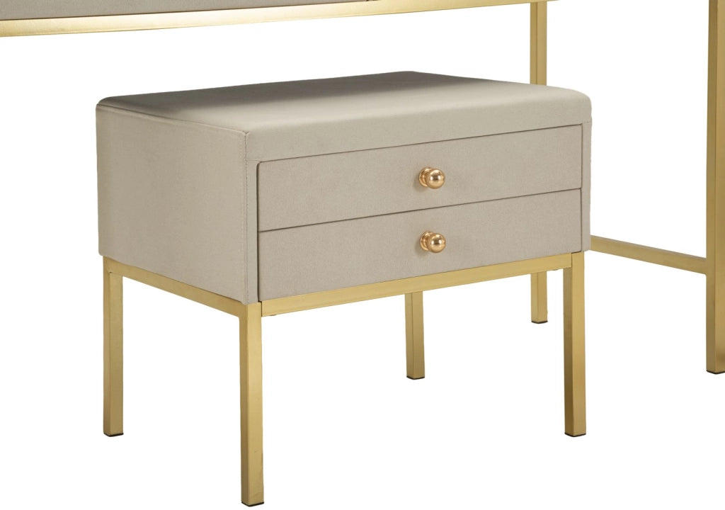 Toeletta Luxury con Specchio e Sgabello 120x45x75 cm in Pino e MDF e Spugna e Specchio e Poliestere e Metallo