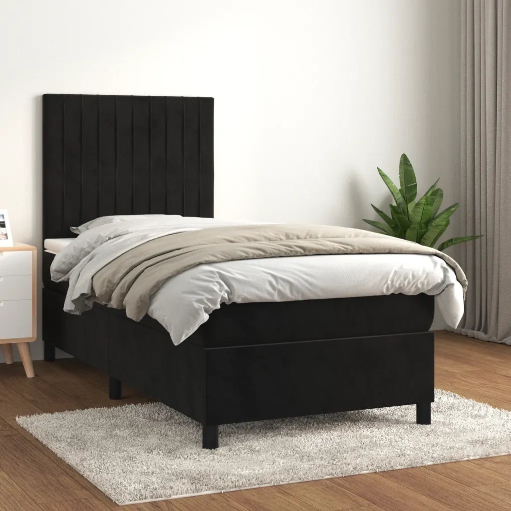 Letto singolo | Letto per adulti | Giroletto a Molle con Materasso Nero 80x200 cm in Velluto