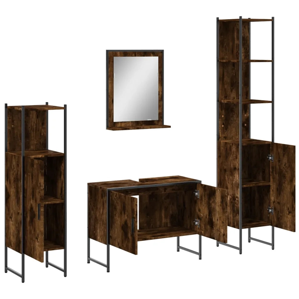 Set Mobili da Bagno 4 pz Rovere Fumo in Legno Multistrato